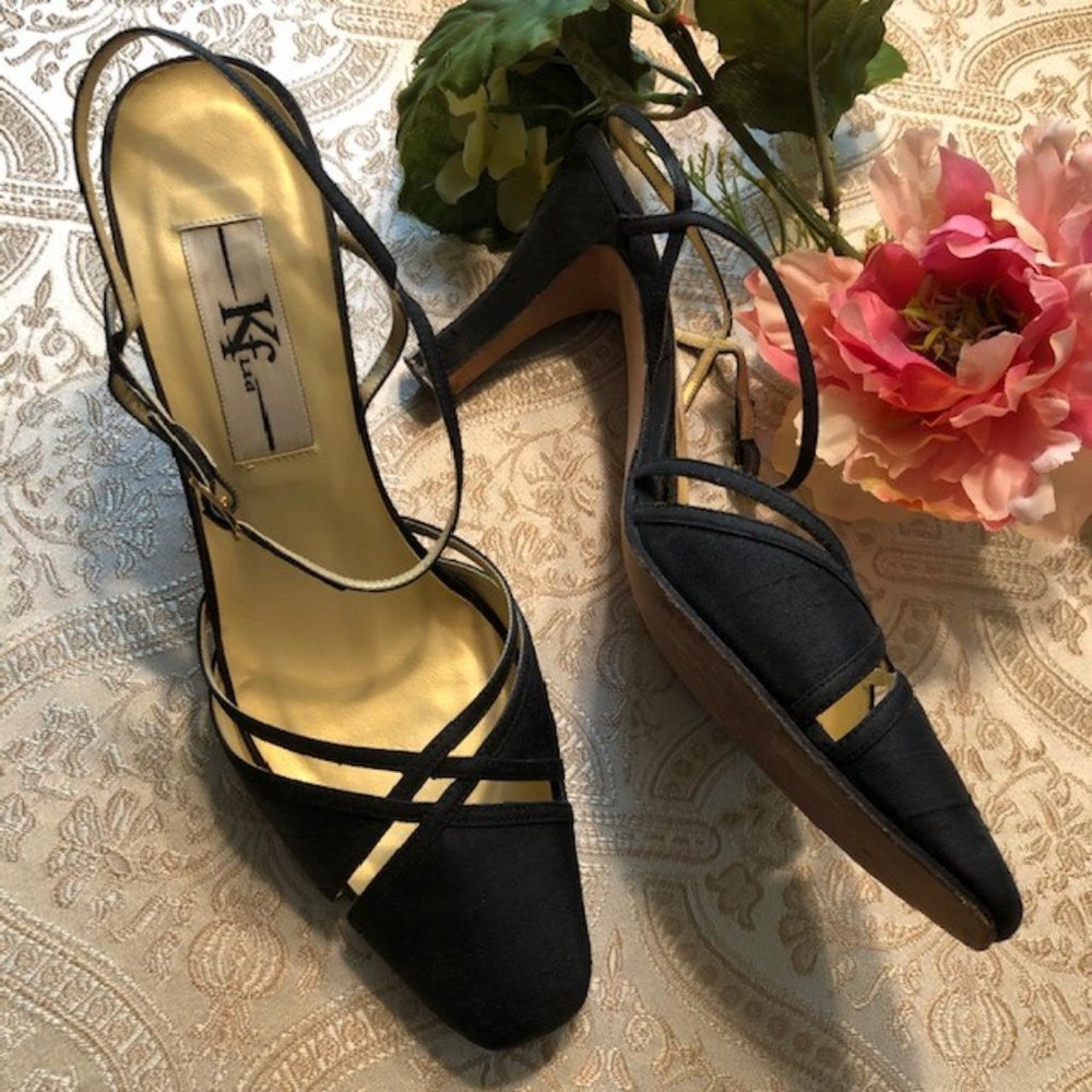 Black Linen Fabric Dressy Heels
